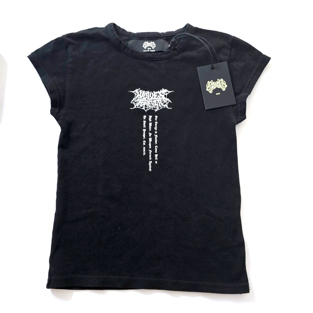 Darc Sport SHE Web Baby Tee Shirt Womens XS Black Short Sleeve Graphic Print